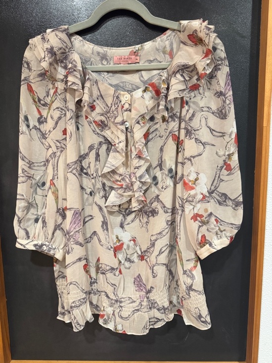 Ted Baker Tops - Ted Baker Cream Blouse with Floral & Bird Print